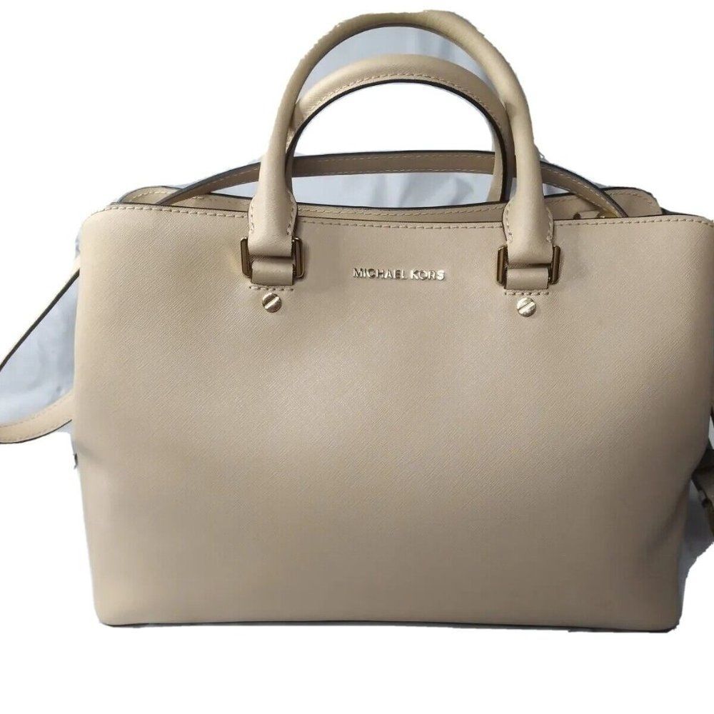 Michael Kors Savannah Saffiano Leather Large Satchel Tan Handbag